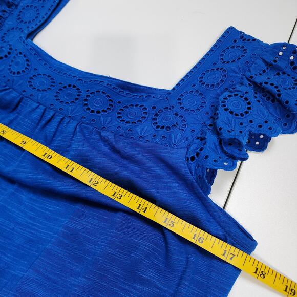 Talbots Womens Eyelet Slub Knit Fit & Flare Dress Size Small Blue Flutter Sleeve - Picture 8 of 10